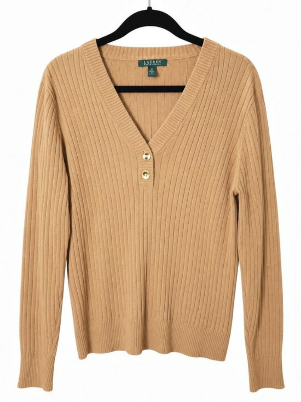 Lauren Ralph Lauren Ribbed V-Neck Cotton Sweater Size Large